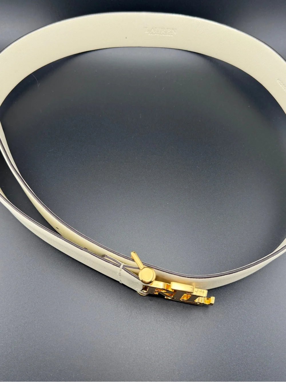 Lauren Ralph Lauren Belt Women Small Cream Gold LRL Logo Leather Wide